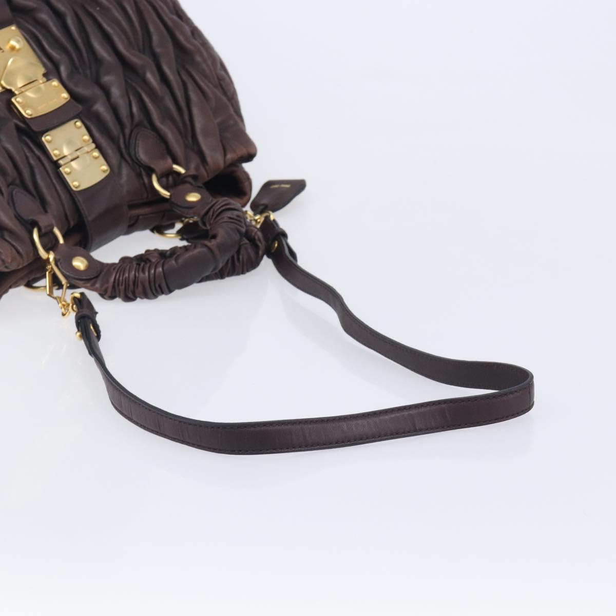 Miu Miu Matelasse Hand Bag Leather 2way Dark Brown Gold Tone Auth BA16313A