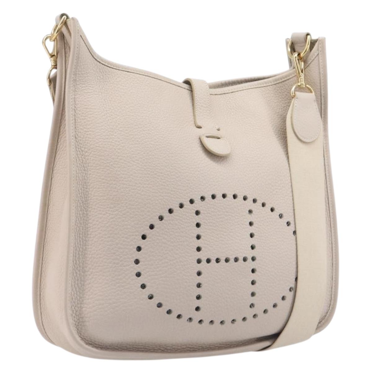 HERMES Evelyn 1GM Shoulder Bag Leather Ivory Gold Tone Auth BA16323SAM