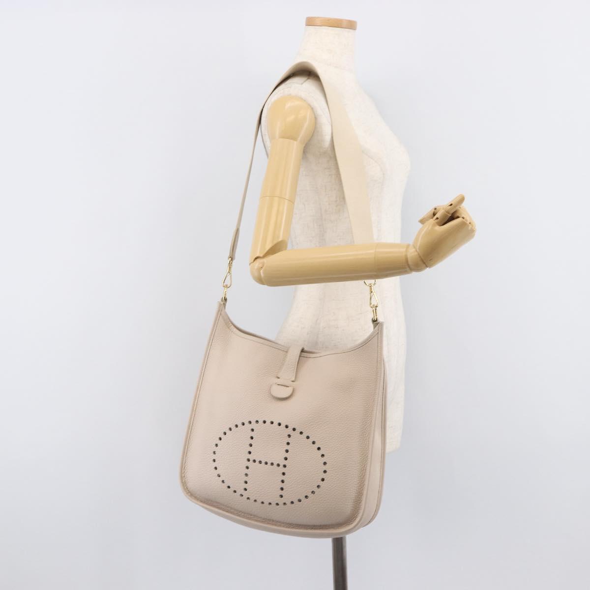 HERMES Evelyn 1GM Shoulder Bag Leather Ivory Gold Tone Auth BA16323SAM
