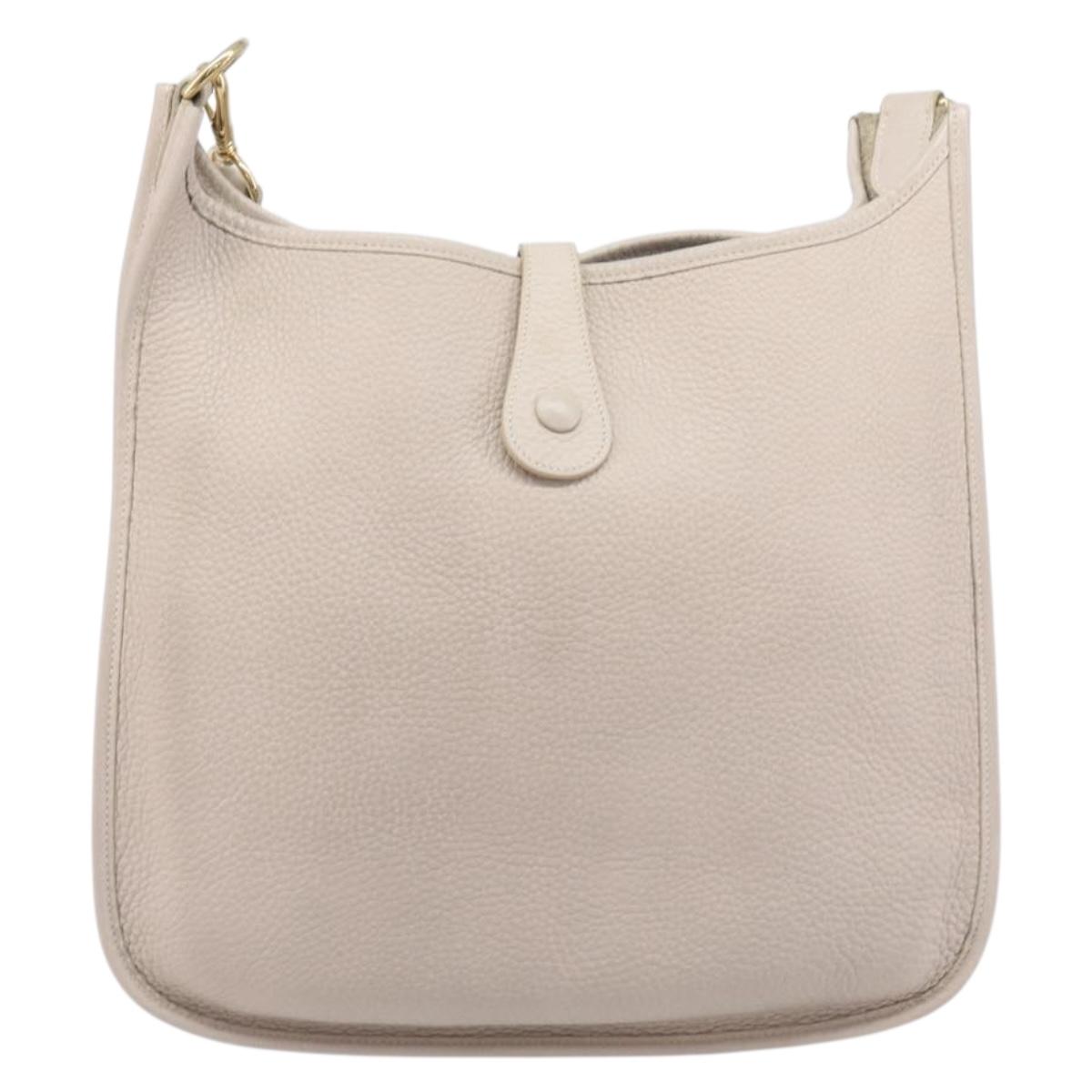 HERMES Evelyn 1GM Shoulder Bag Leather Ivory Gold Tone Auth BA16323SAM