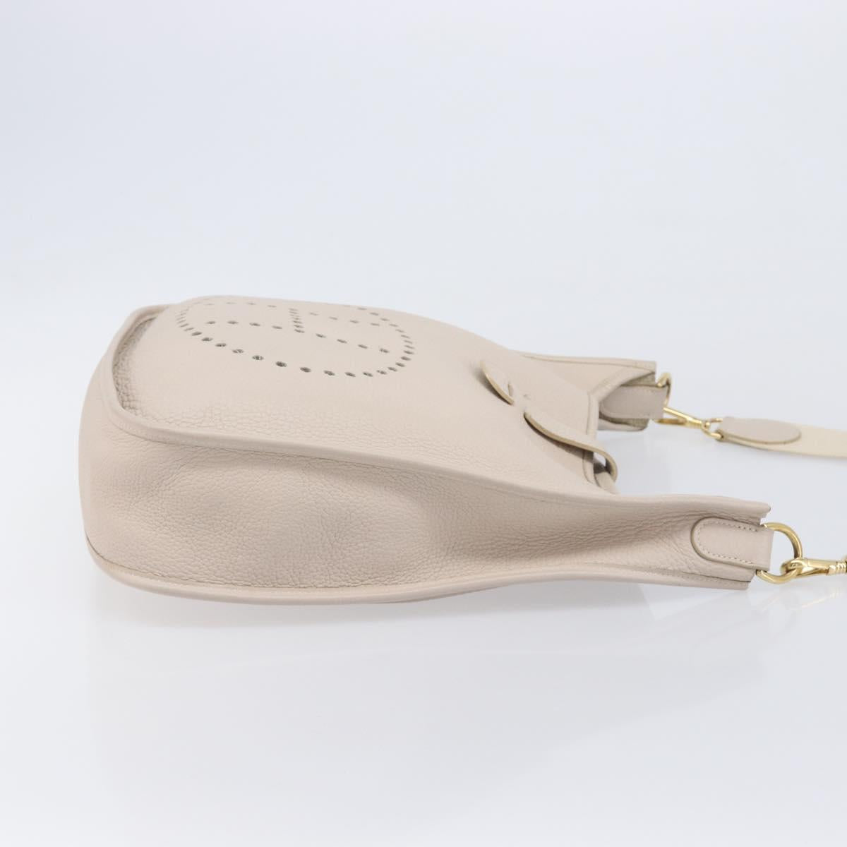 HERMES Evelyn 1GM Shoulder Bag Leather Ivory Gold Tone Auth BA16323SAM