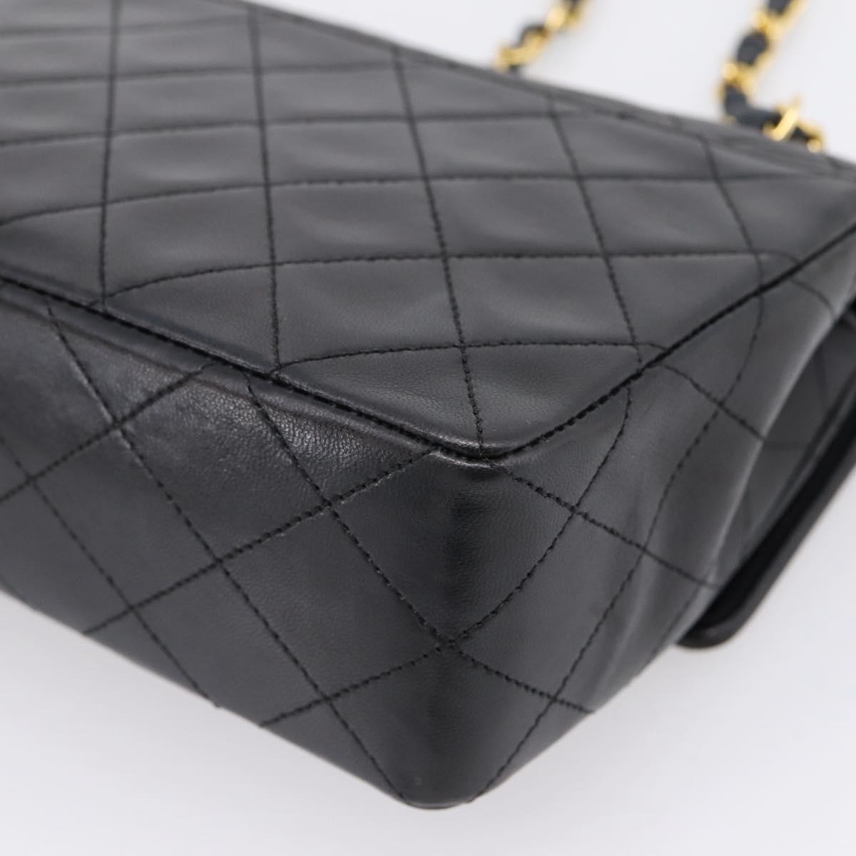 CHANEL Matelasse 25 Chain Shoulder Bag Lamb Skin Black Gold CC Auth BA16325SAV