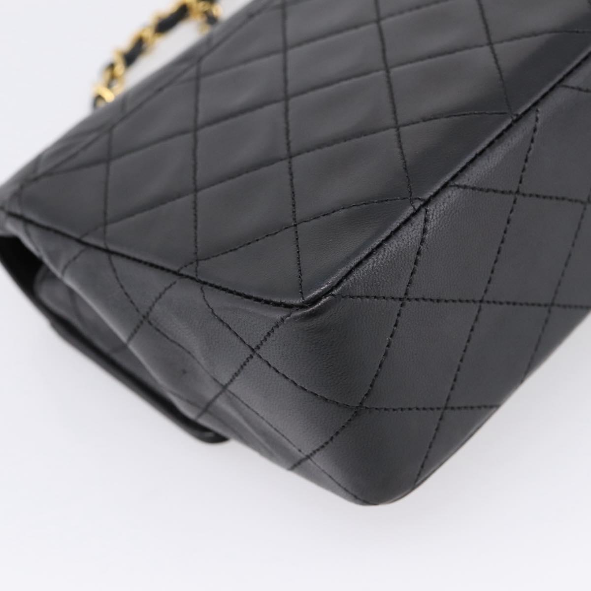 CHANEL Matelasse 25 Chain Shoulder Bag Lamb Skin Black Gold CC Auth BA16325SAV