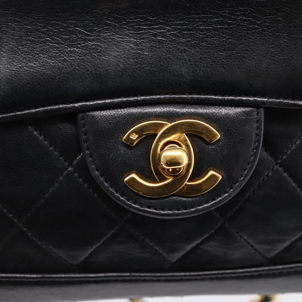 CHANEL Matelasse 25 Chain Shoulder Bag Lamb Skin Black Gold CC Auth BA16325SAV