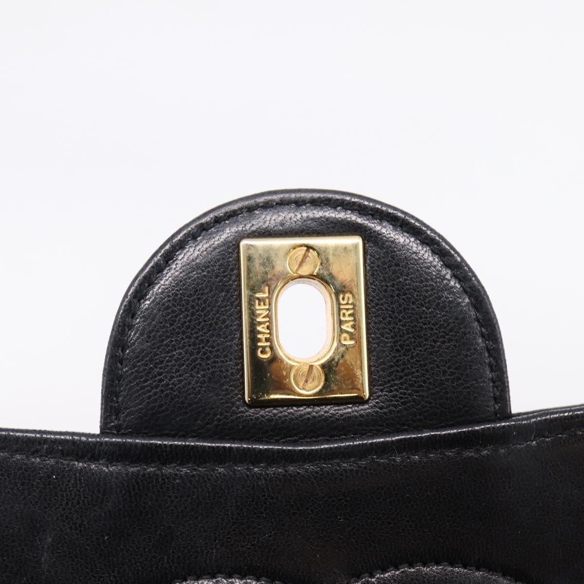 CHANEL Matelasse 25 Chain Shoulder Bag Lamb Skin Black Gold CC Auth BA16325SAV