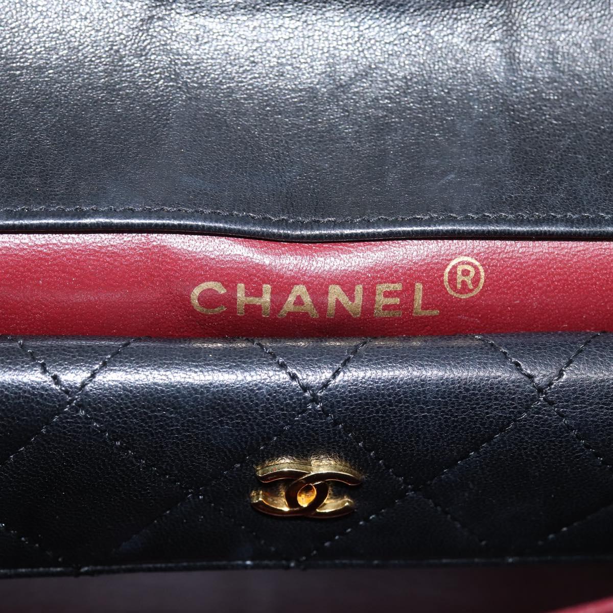 CHANEL Matelasse 25 Chain Shoulder Bag Lamb Skin Black Gold CC Auth BA16325SAV