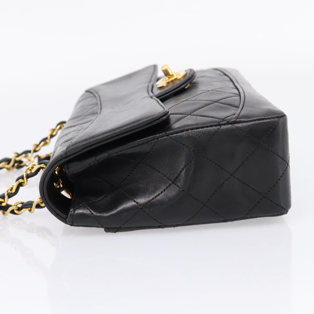 CHANEL Matelasse 25 Chain Shoulder Bag Lamb Skin Black Gold CC Auth BA16325SAV