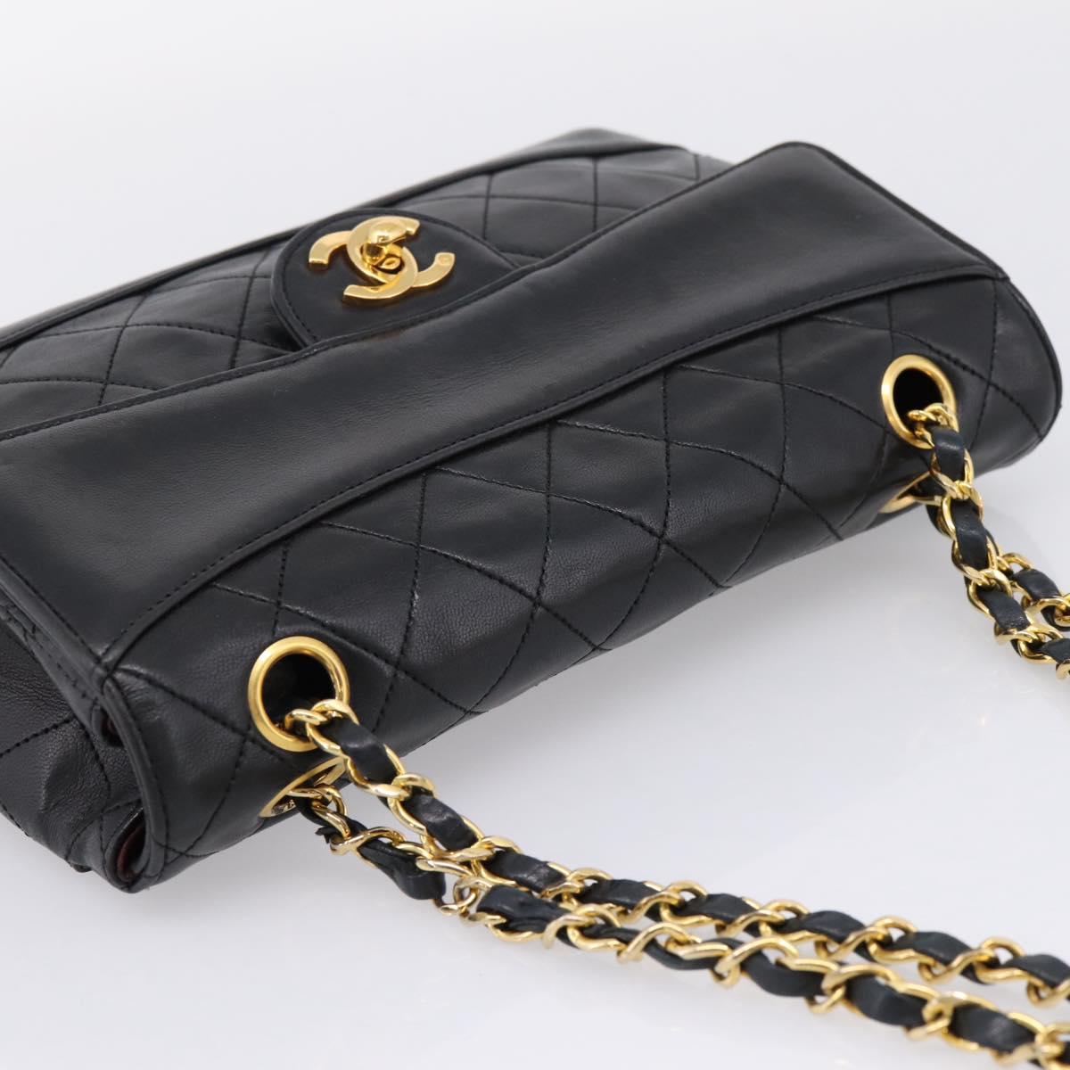 CHANEL Matelasse 25 Chain Shoulder Bag Lamb Skin Black Gold CC Auth BA16325SAV