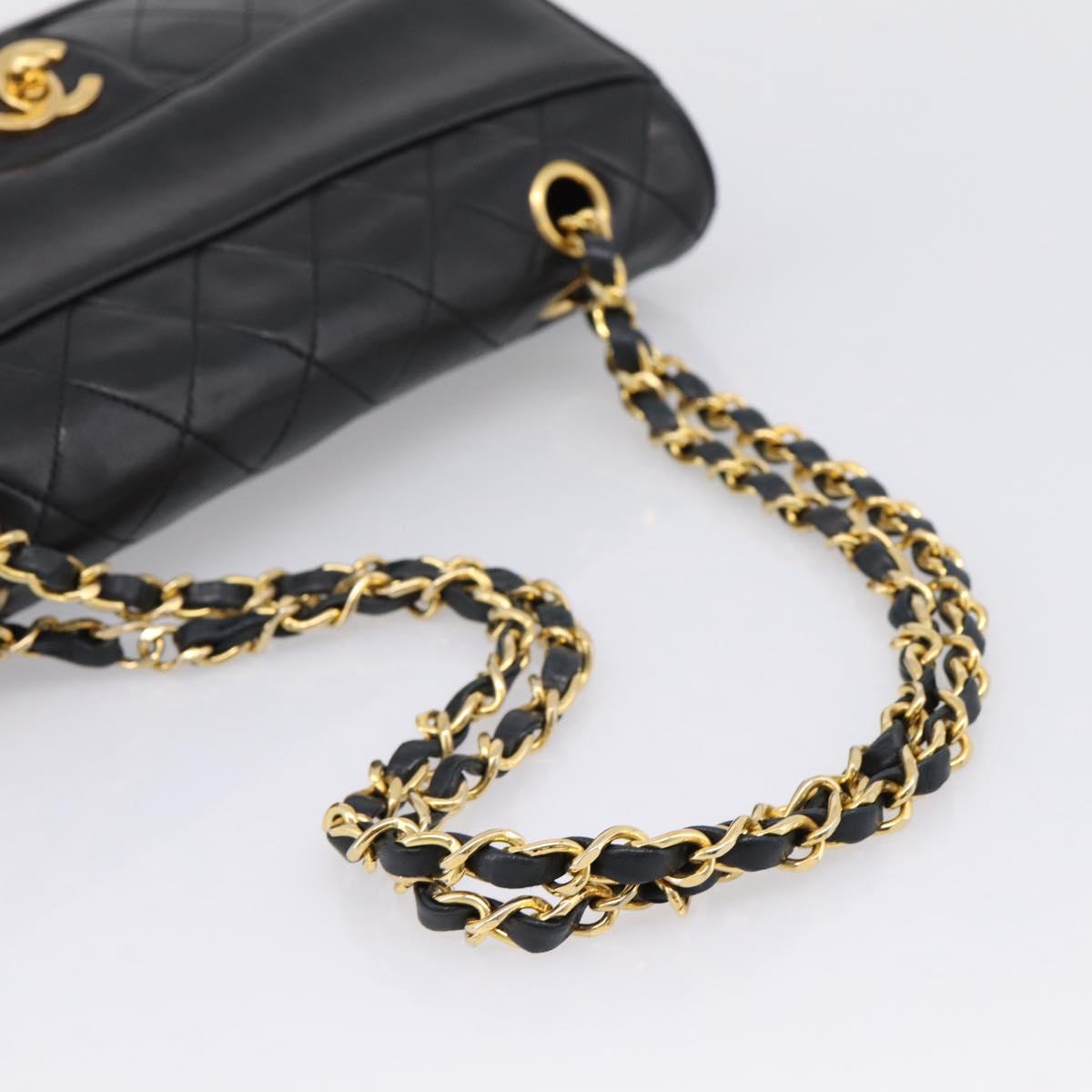 CHANEL Matelasse 25 Chain Shoulder Bag Lamb Skin Black Gold CC Auth BA16325SAV