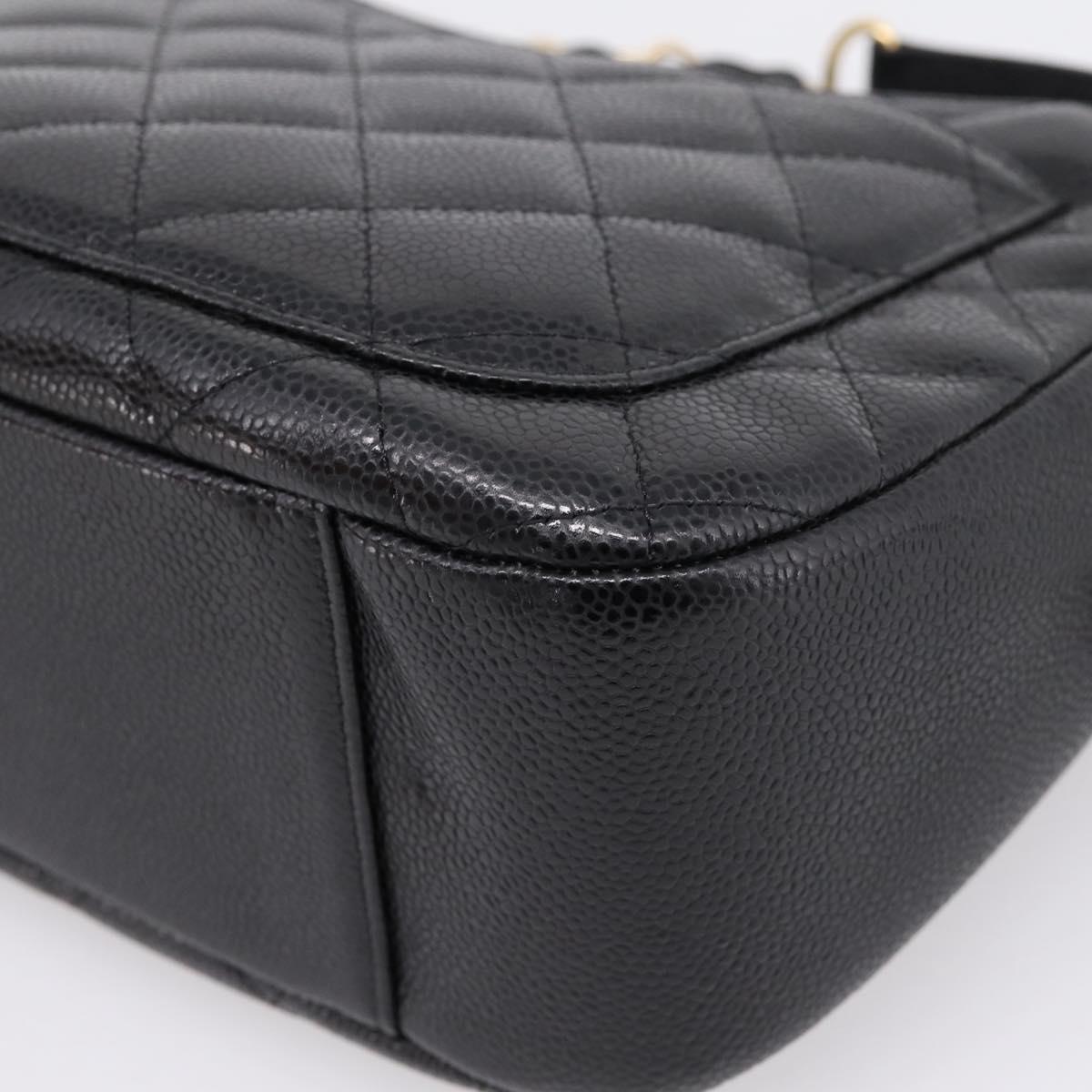 CHANEL Matelasse Chain Shoulder Bag Caviar Skin Black Gold CC Auth BA16326SAV