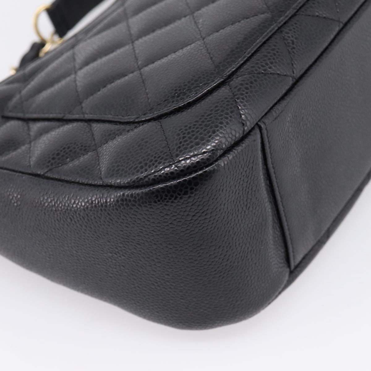 CHANEL Matelasse Chain Shoulder Bag Caviar Skin Black Gold CC Auth BA16326SAV