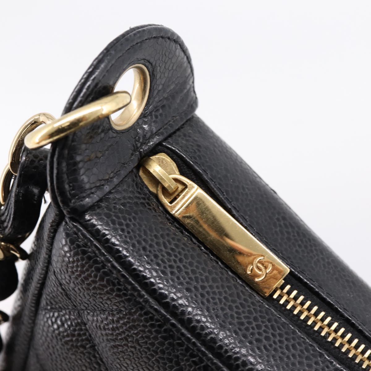CHANEL Matelasse Chain Shoulder Bag Caviar Skin Black Gold CC Auth BA16326SAV
