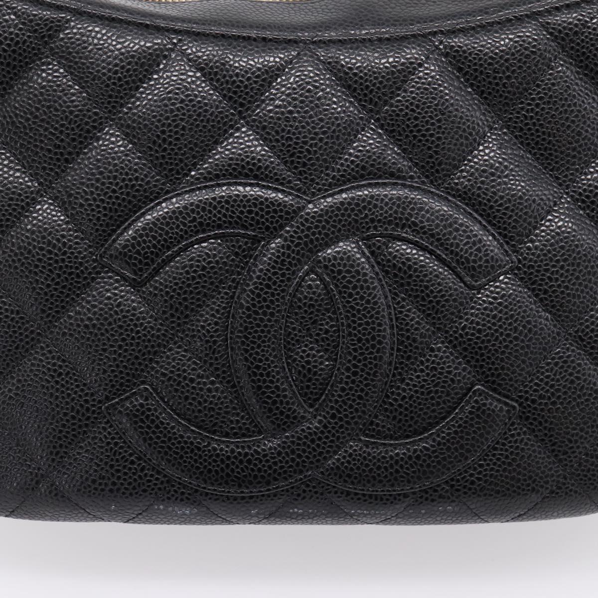 CHANEL Matelasse Chain Shoulder Bag Caviar Skin Black Gold CC Auth BA16326SAV