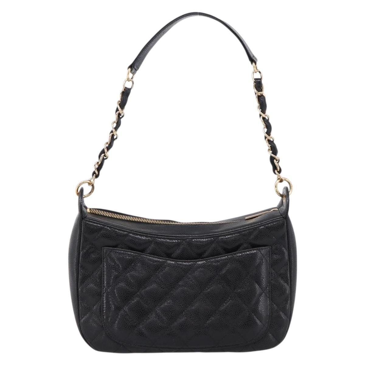 CHANEL Matelasse Chain Shoulder Bag Caviar Skin Black Gold CC Auth BA16326SAV