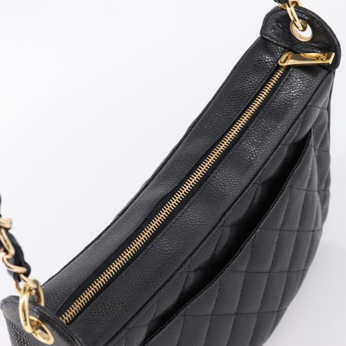 CHANEL Matelasse Chain Shoulder Bag Caviar Skin Black Gold CC Auth BA16326SAV