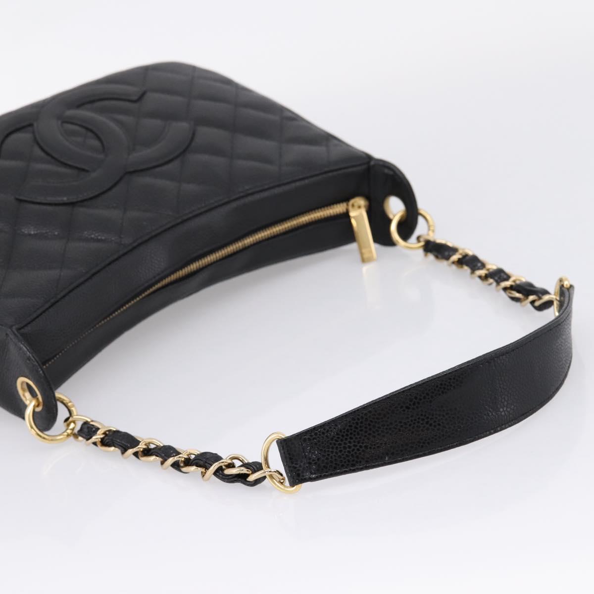 CHANEL Matelasse Chain Shoulder Bag Caviar Skin Black Gold CC Auth BA16326SAV