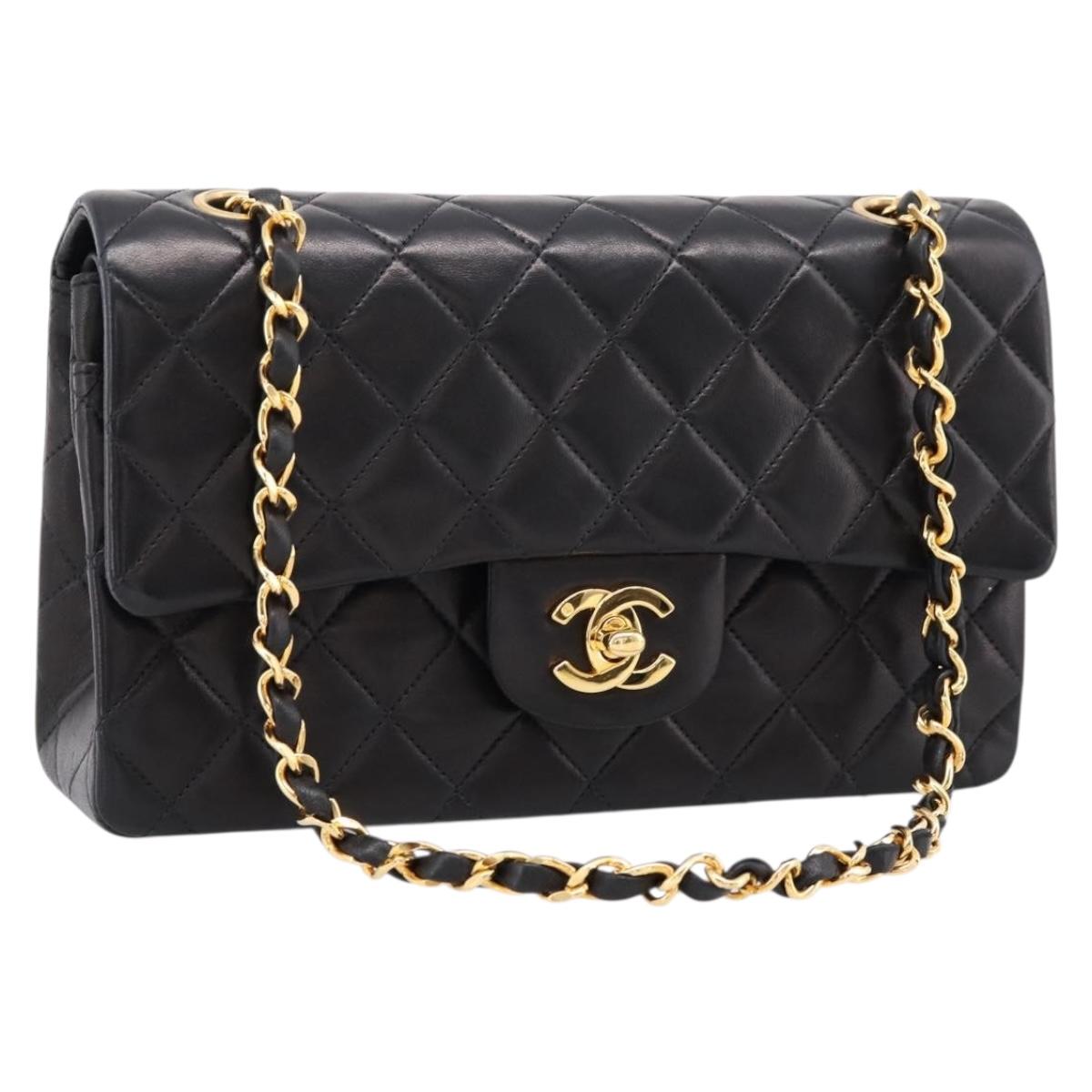 CHANEL Matelasse 25 Double Flap Chain Shoulder Bag Lamb Skin Auth BA16328SAM