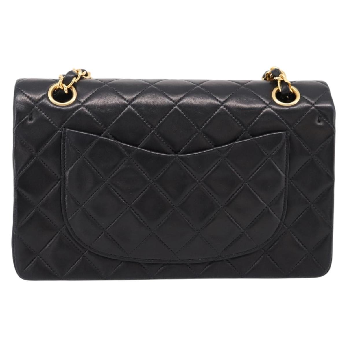 CHANEL Matelasse 25 Double Flap Chain Shoulder Bag Lamb Skin Auth BA16328SAM