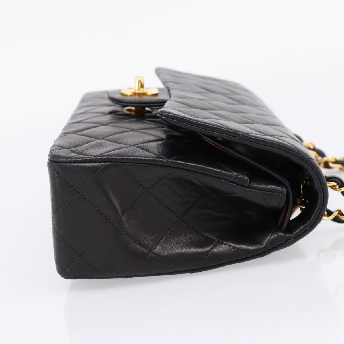 CHANEL Matelasse 25 Double Flap Chain Shoulder Bag Lamb Skin Auth BA16328SAM