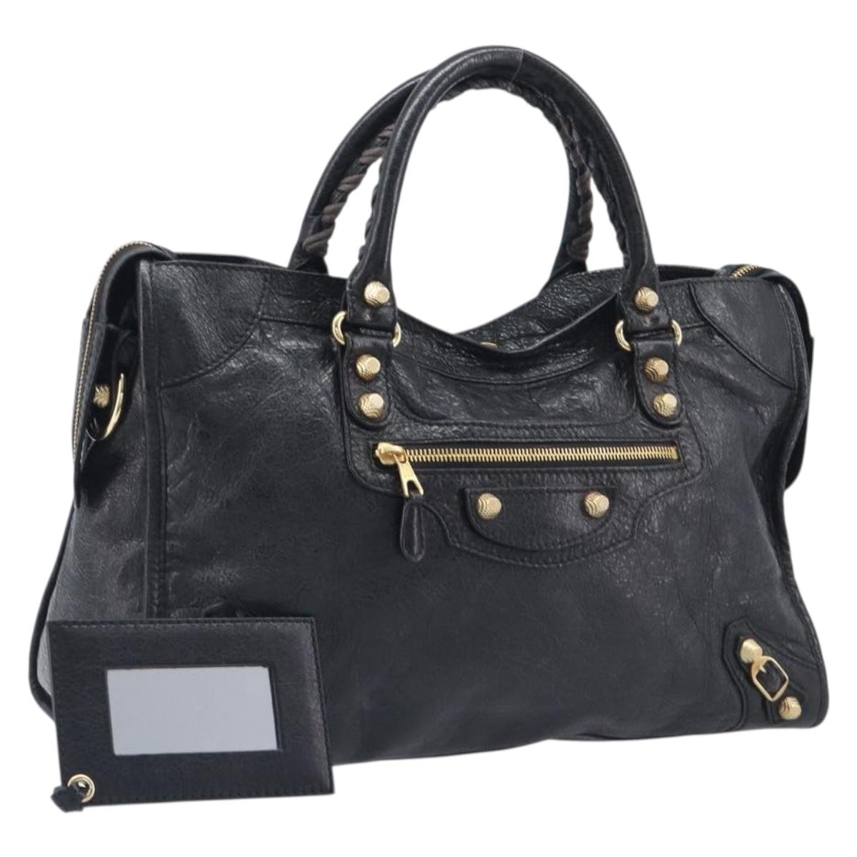 Balenciaga Giant City Hand Bag Leather 2way Black Gold 281770 Auth BA16329SAM