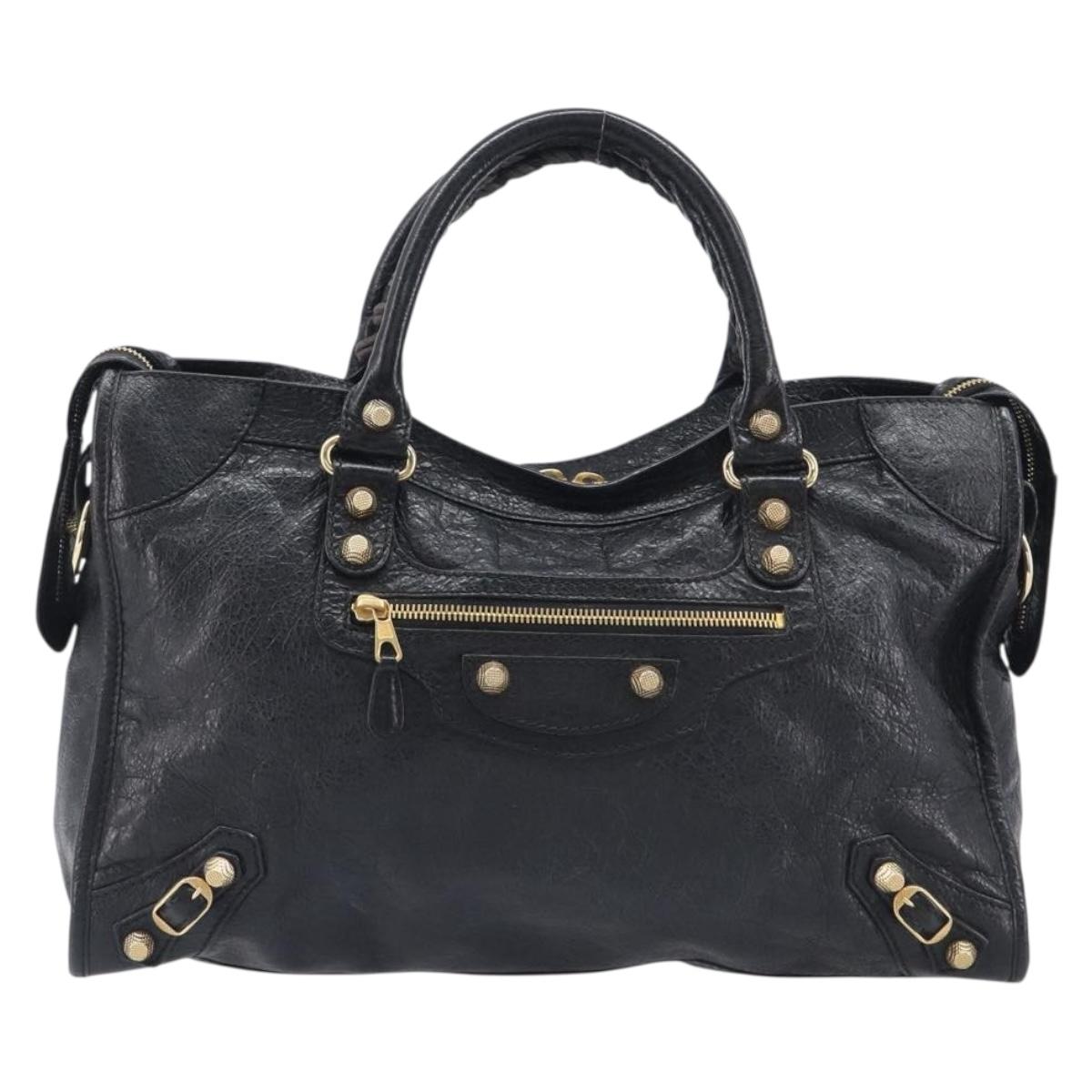 Balenciaga Giant City Hand Bag Leather 2way Black Gold 281770 Auth BA16329SAM