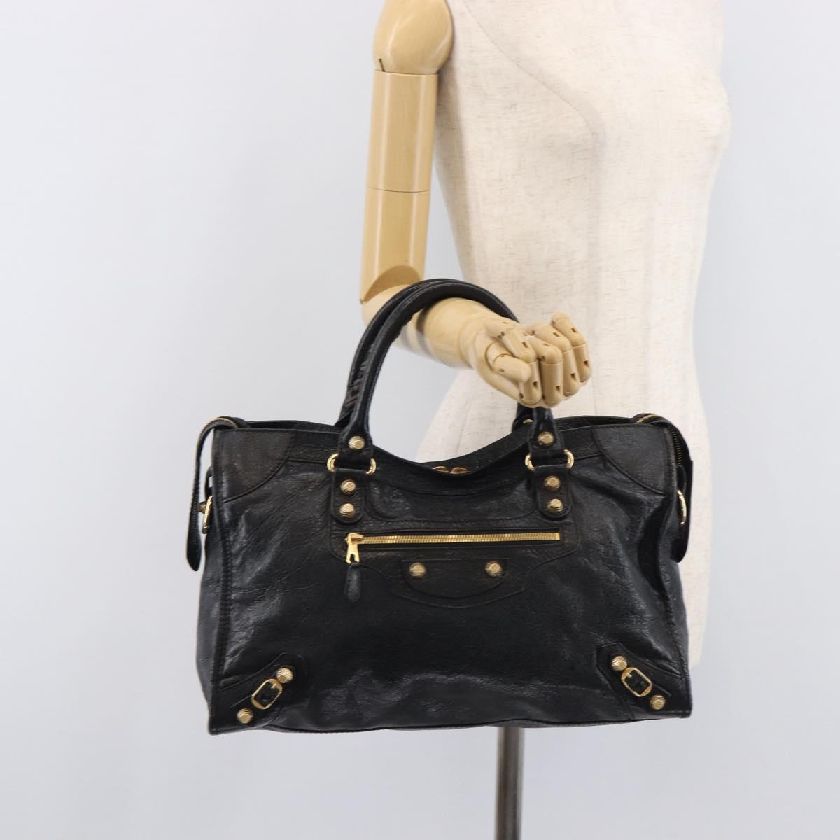 Balenciaga Giant City Hand Bag Leather 2way Black Gold 281770 Auth BA16329SAM