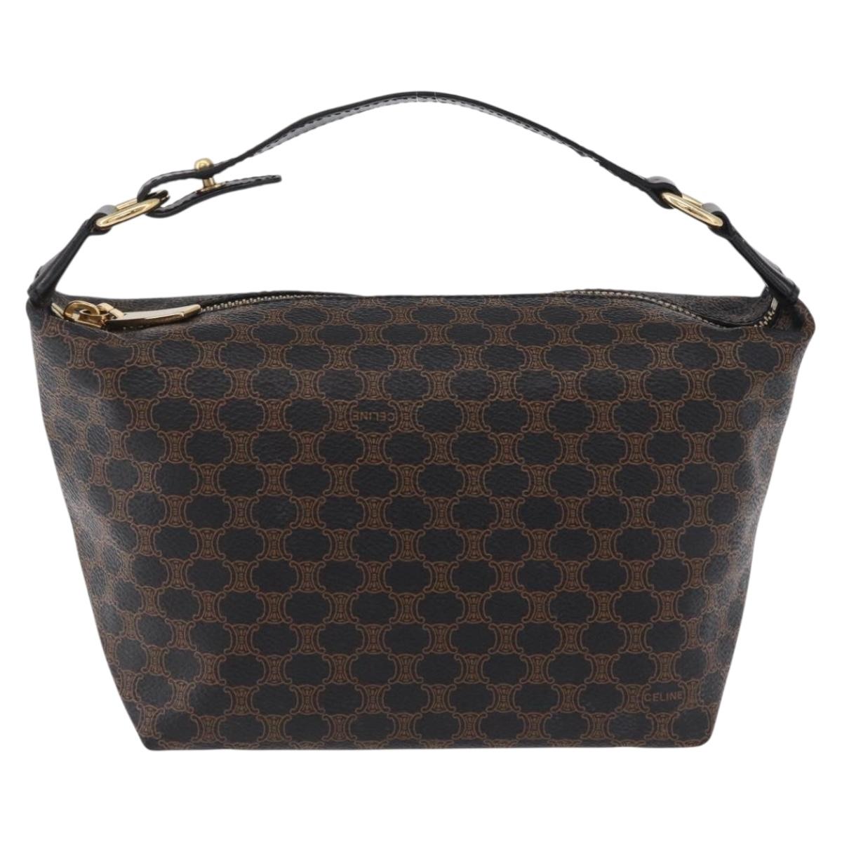 CELINE Macadam Hand Bag PVC Black Gold Tone Auth BA16333A