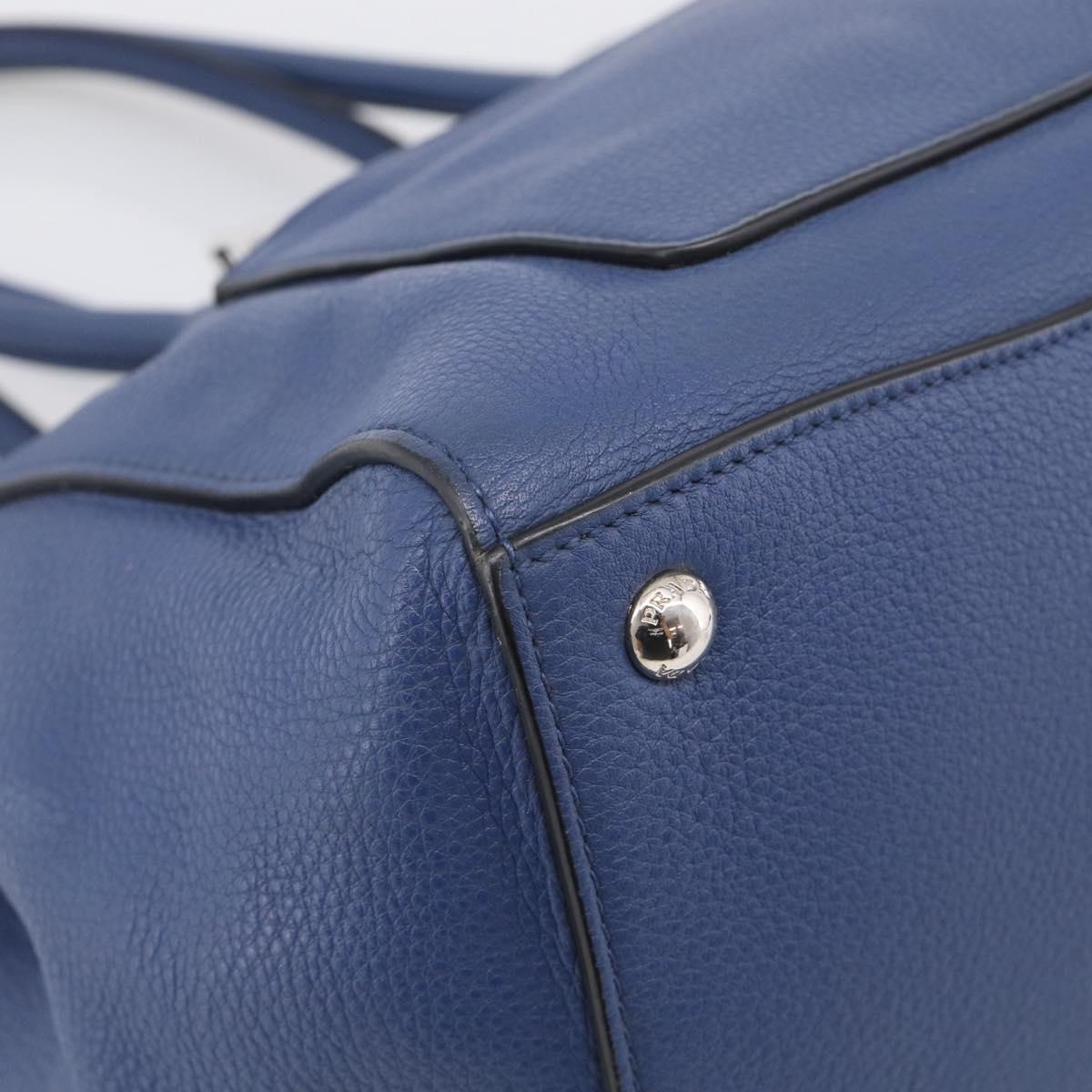 PRADA Vitterodino Tote Bag Leather 2way Blue Silver Auth BA16335V