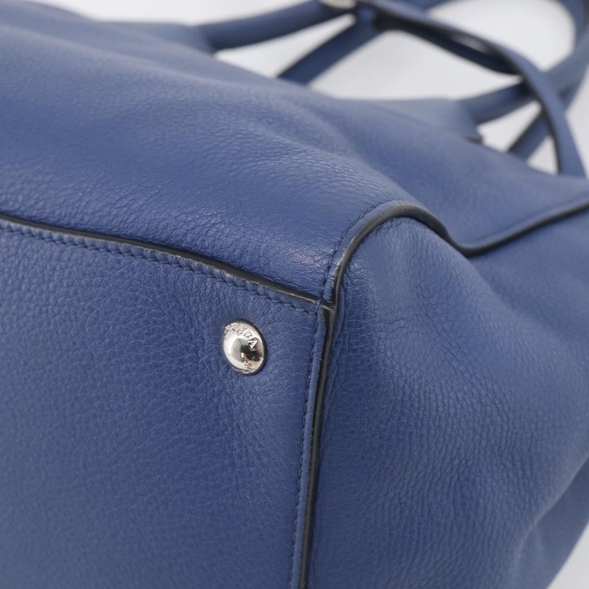 PRADA Vitterodino Tote Bag Leather 2way Blue Silver Auth BA16335V