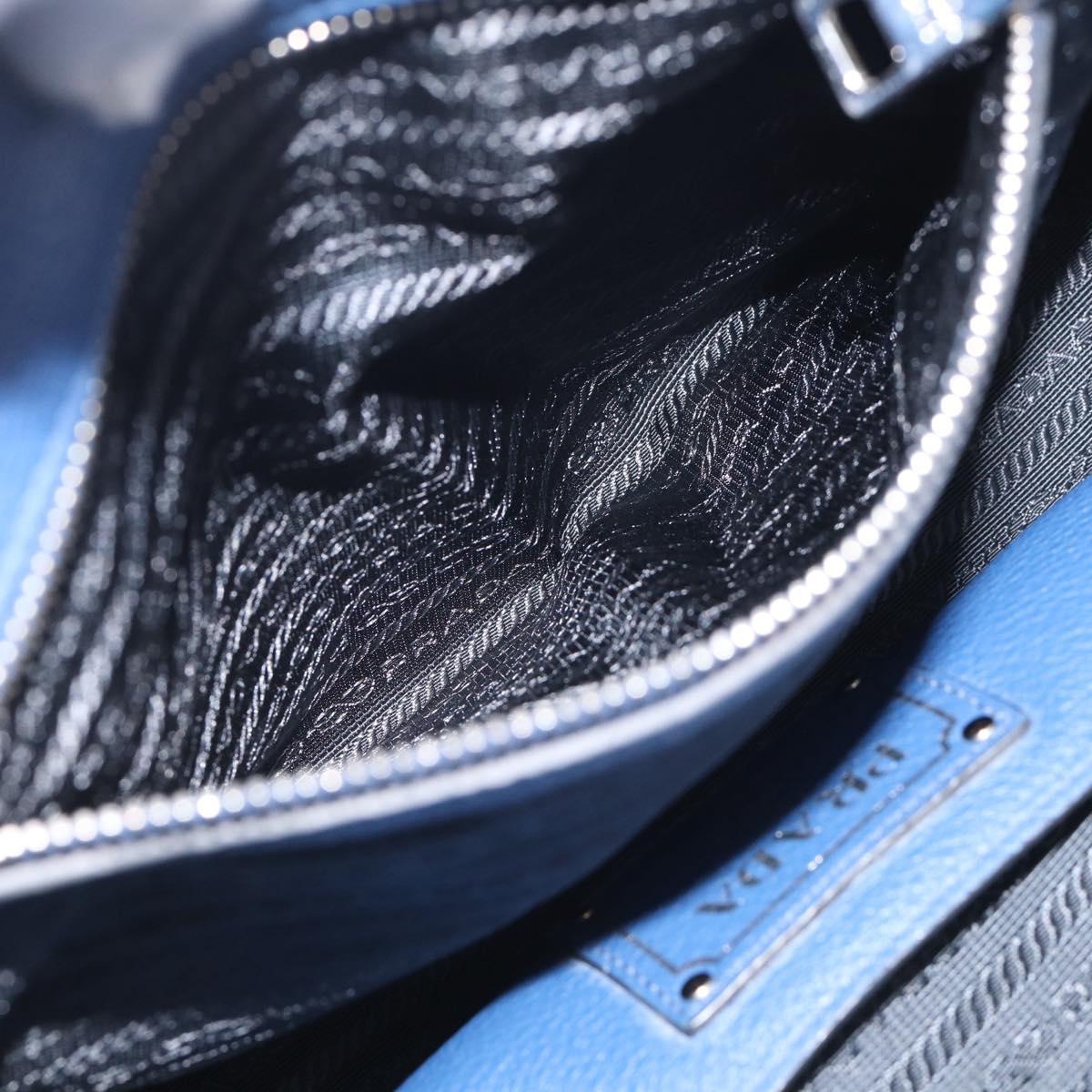 PRADA Vitterodino Tote Bag Leather 2way Blue Silver Auth BA16335V