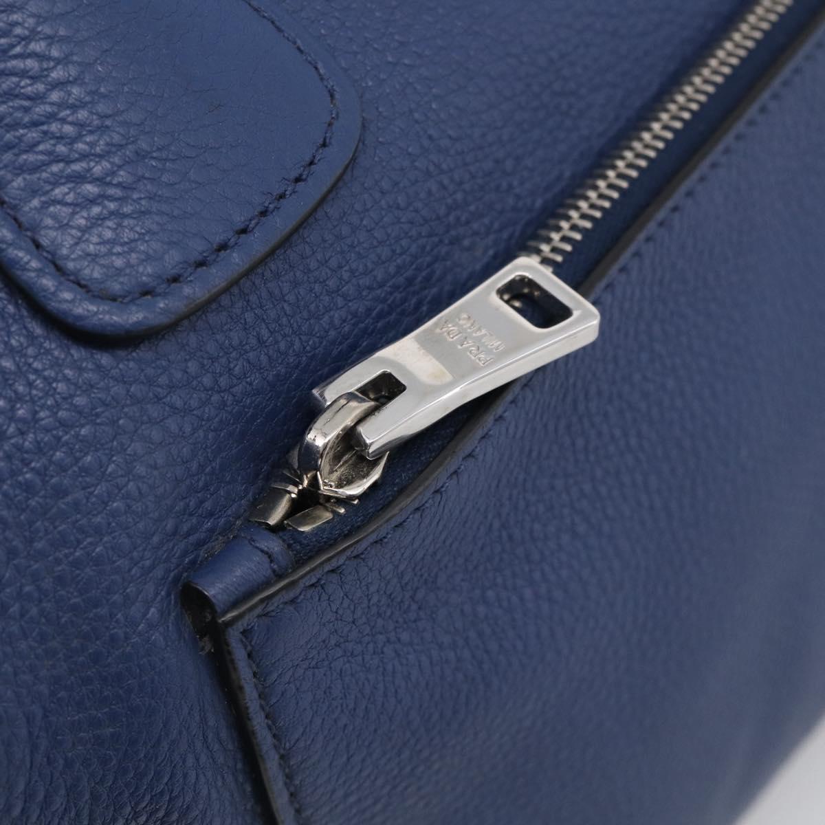 PRADA Vitterodino Tote Bag Leather 2way Blue Silver Auth BA16335V
