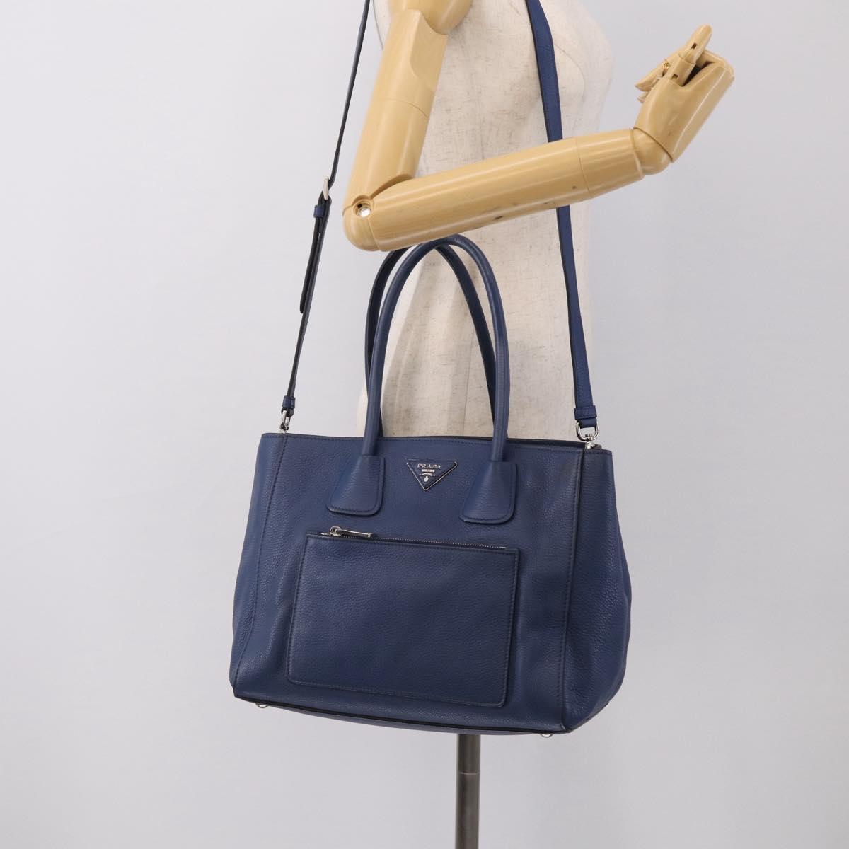 PRADA Vitterodino Tote Bag Leather 2way Blue Silver Auth BA16335V