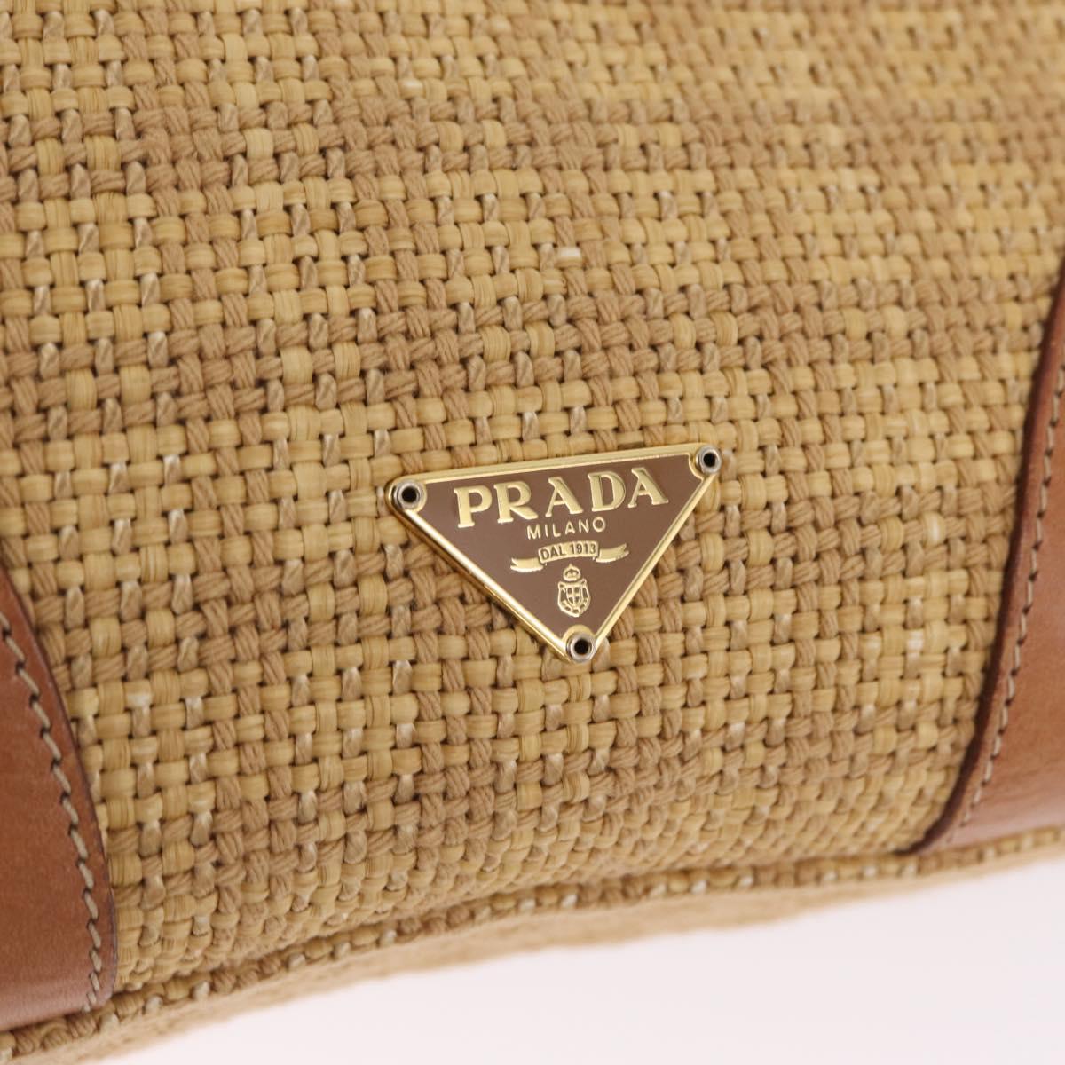 PRADA Chain Shoulder Bag Raffia Beige Gold Tone Auth BA16338V