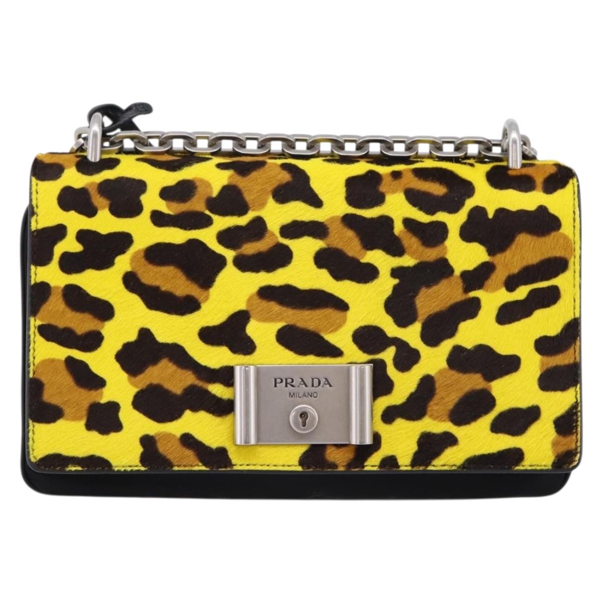 PRADA Chain Shoulder Bag Harako leather 2way Yellow Silver Auth BA16344V