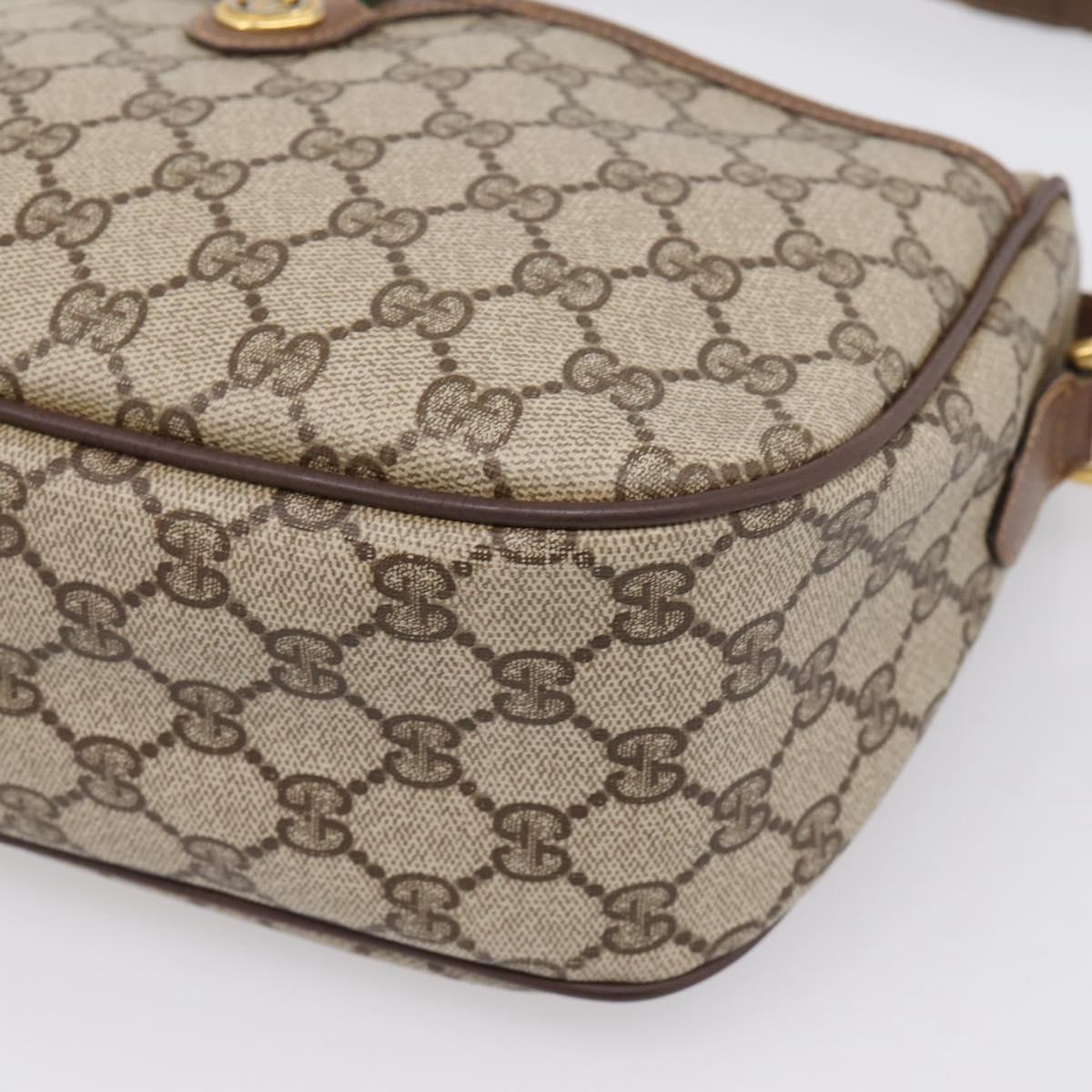 GUCCI GG Supreme Web Sherry Line Shoulder Bag PVC Beige Gold Auth BA16354