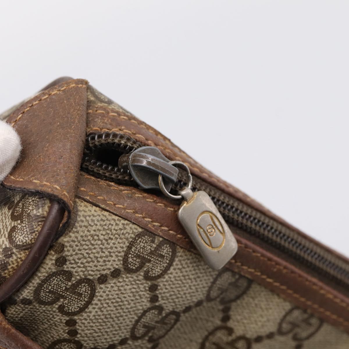 GUCCI GG Supreme Web Sherry Line Shoulder Bag PVC Beige Gold Auth BA16354