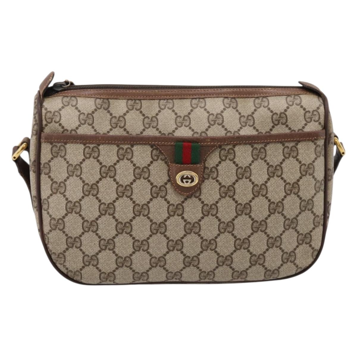 GUCCI GG Supreme Web Sherry Line Shoulder Bag PVC Beige Gold Auth BA16354