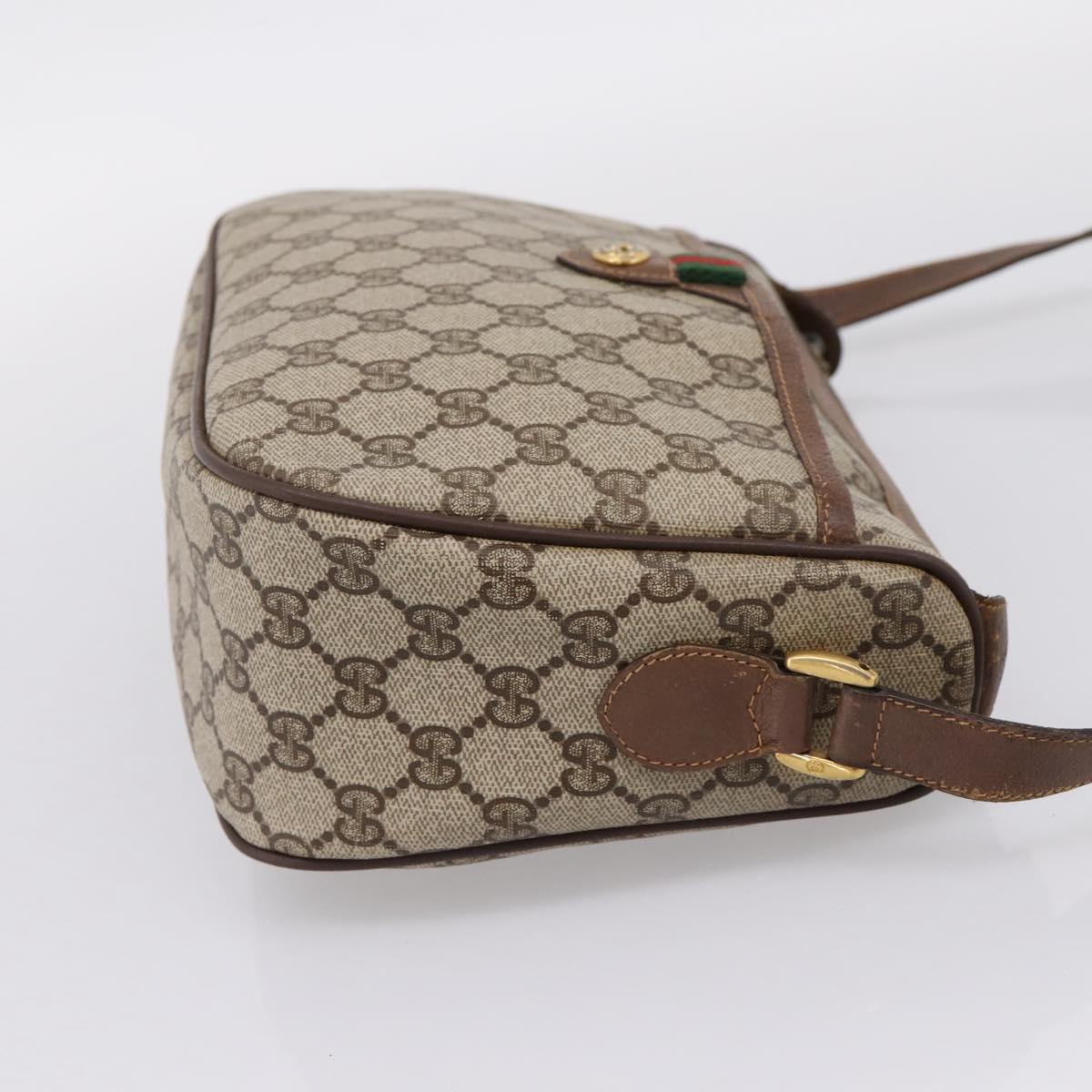 GUCCI GG Supreme Web Sherry Line Shoulder Bag PVC Beige Gold Auth BA16354