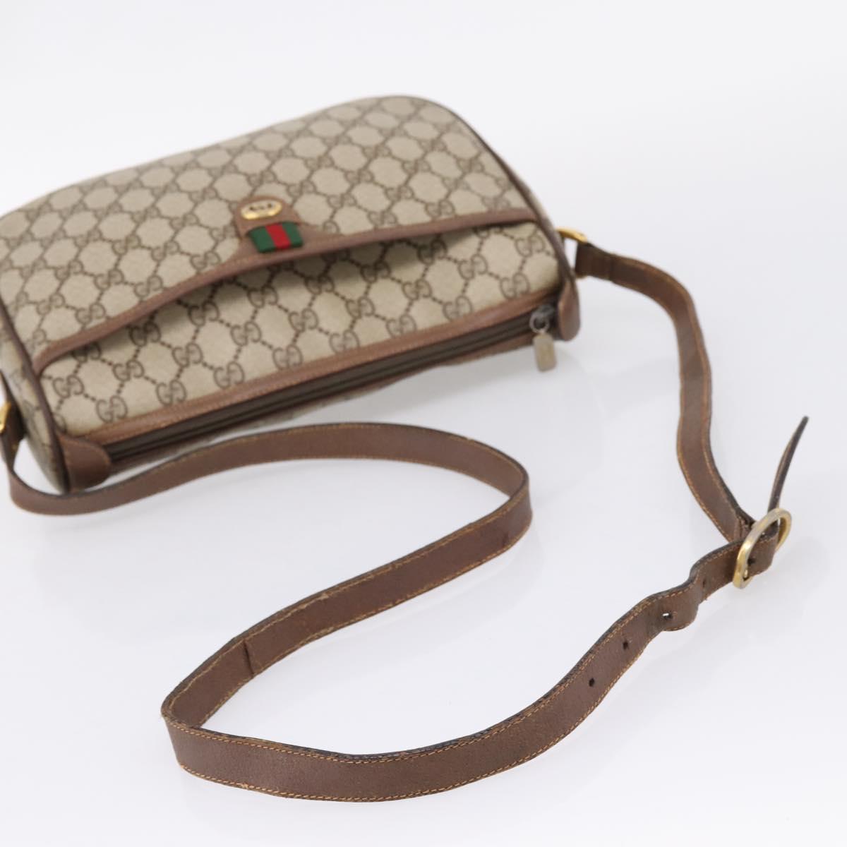 GUCCI GG Supreme Web Sherry Line Shoulder Bag PVC Beige Gold Auth BA16354