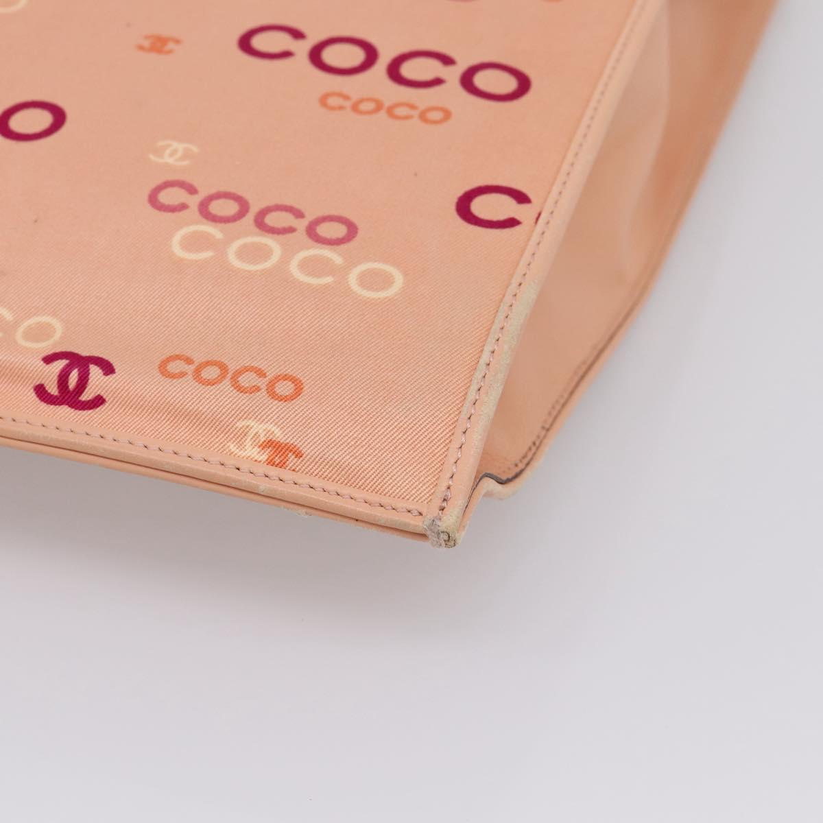 CHANEL Chain Tote Bag Canvas Pink Gold CC Auth BA16356