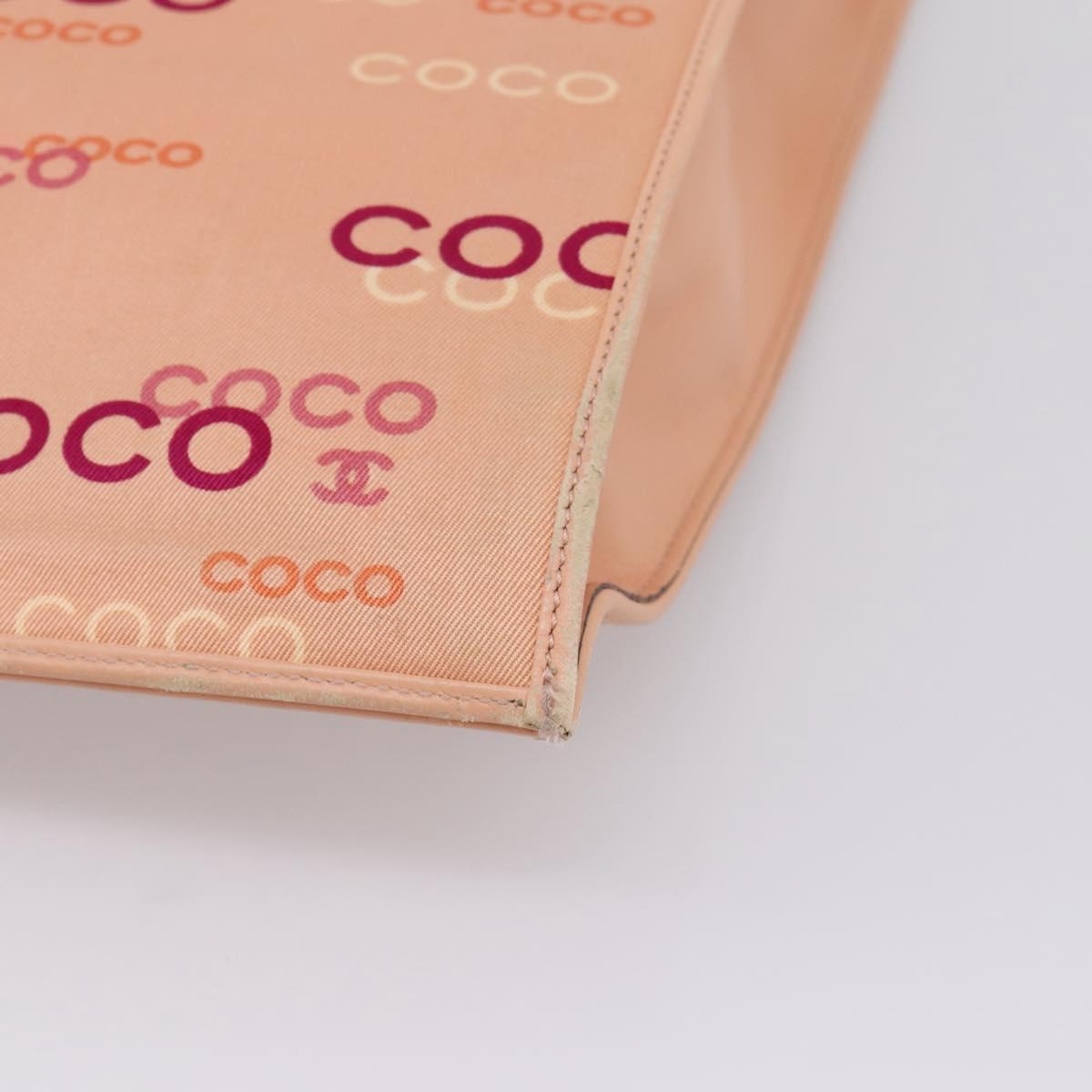 CHANEL Chain Tote Bag Canvas Pink Gold CC Auth BA16356