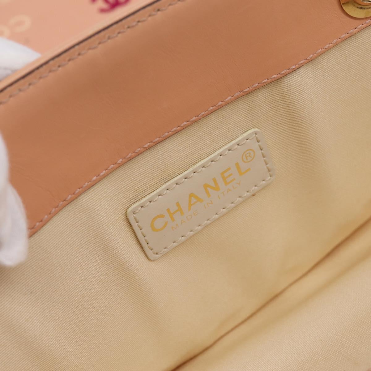 CHANEL Chain Tote Bag Canvas Pink Gold CC Auth BA16356
