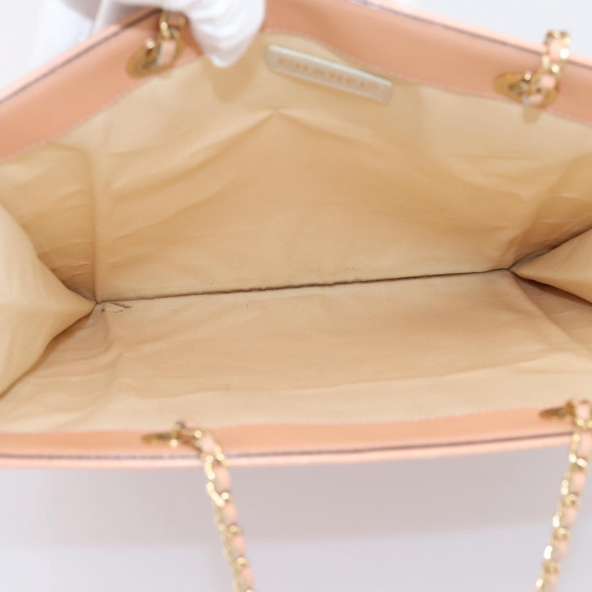 CHANEL Chain Tote Bag Canvas Pink Gold CC Auth BA16356