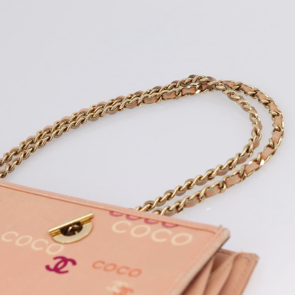 CHANEL Chain Tote Bag Canvas Pink Gold CC Auth BA16356