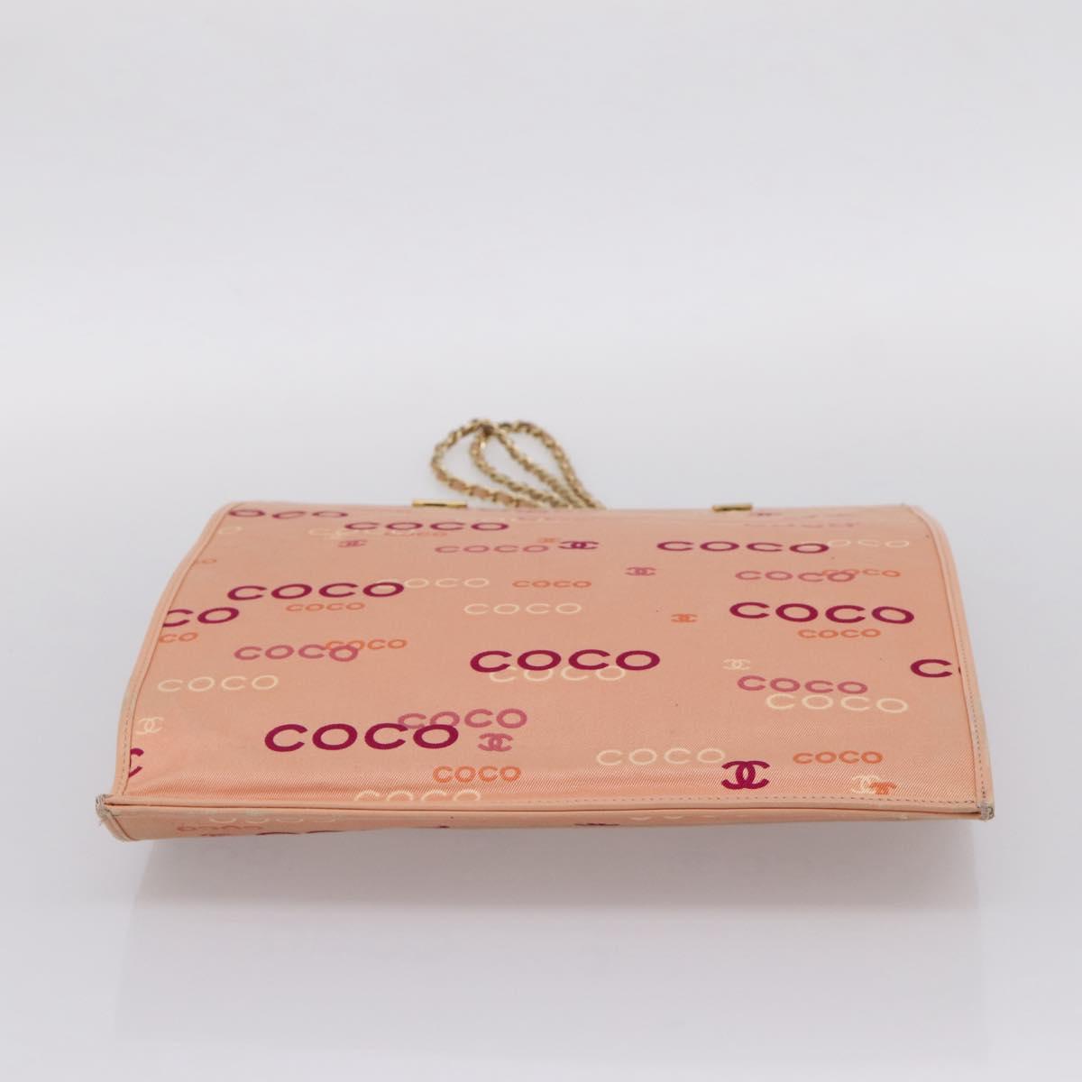 CHANEL Chain Tote Bag Canvas Pink Gold CC Auth BA16356