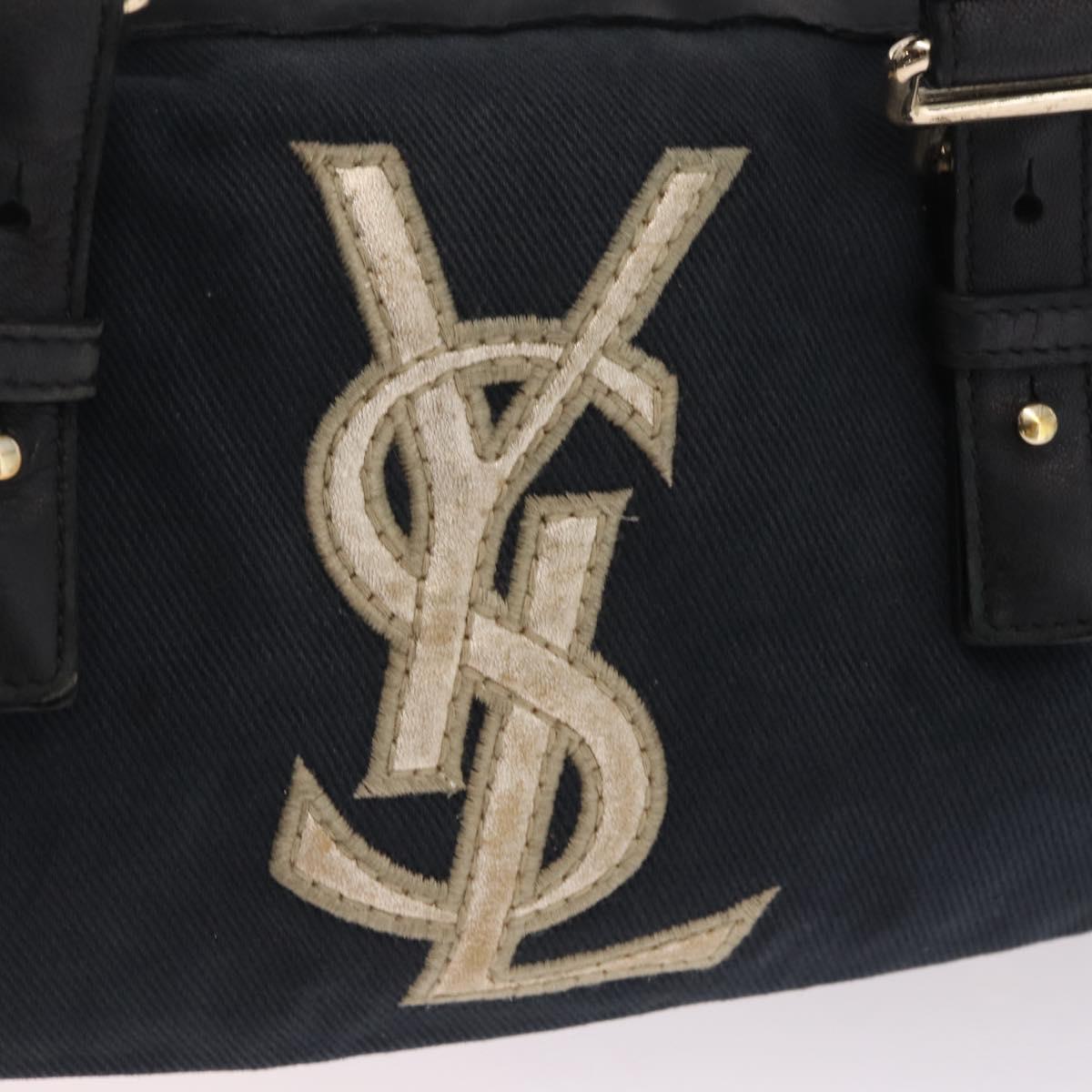 Saint Laurent Kahala Tote Bag Canvas Navy Gold Auth BA16357