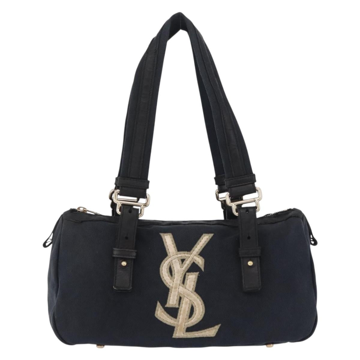 Saint Laurent Kahala Tote Bag Canvas Navy Gold Auth BA16357
