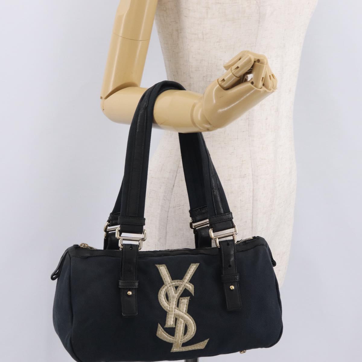Saint Laurent Kahala Tote Bag Canvas Navy Gold Auth BA16357