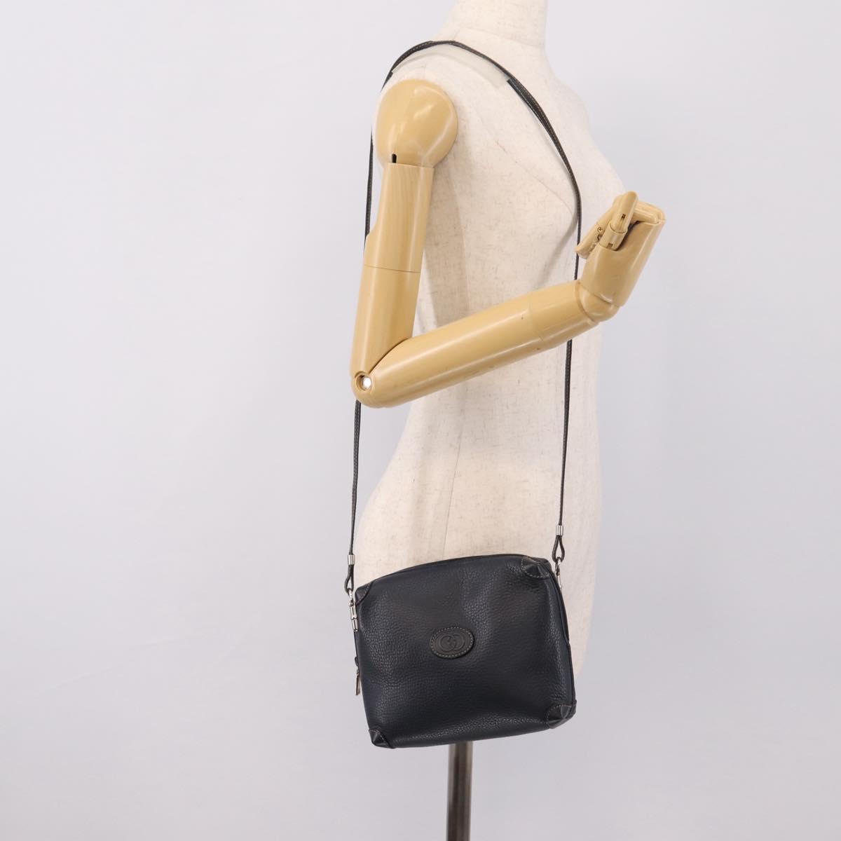 GUCCI Shoulder Bag Leather Navy Silver 007 37 4916 Auth BA16359