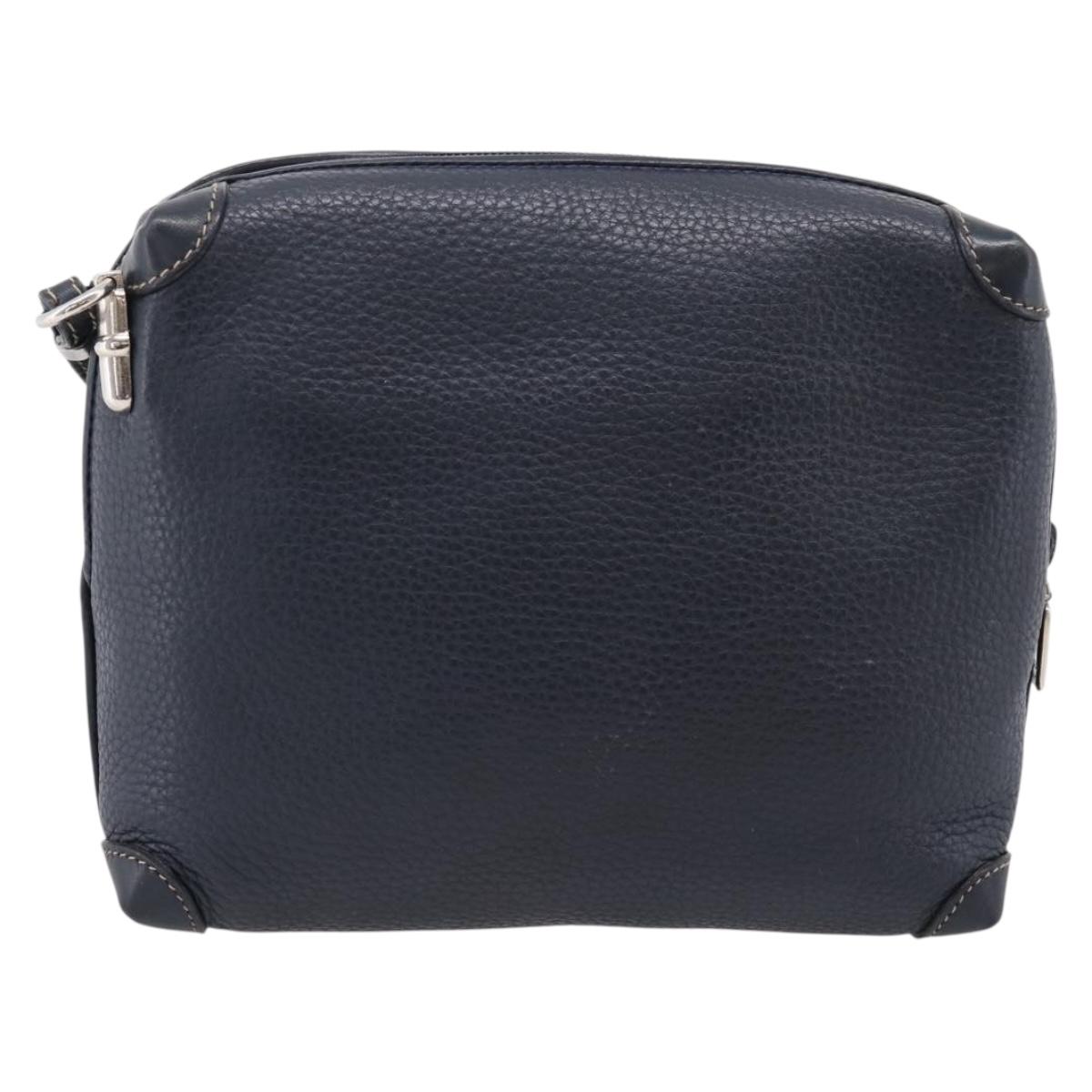GUCCI Shoulder Bag Leather Navy Silver 007 37 4916 Auth BA16359